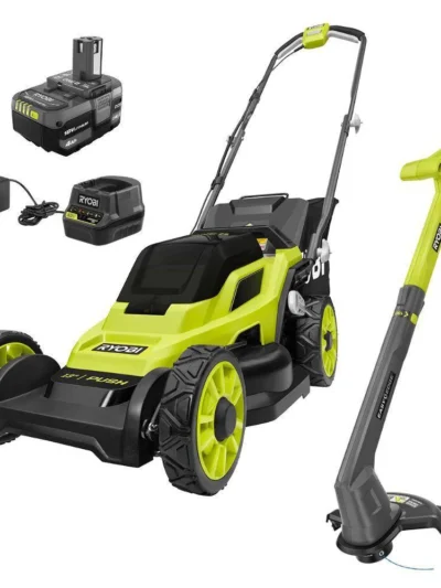 18V 13 In. Cordless Walk Behind Push Lawn Mower And Cordless String Trimmer/edger With 4.0Ah Battery And…